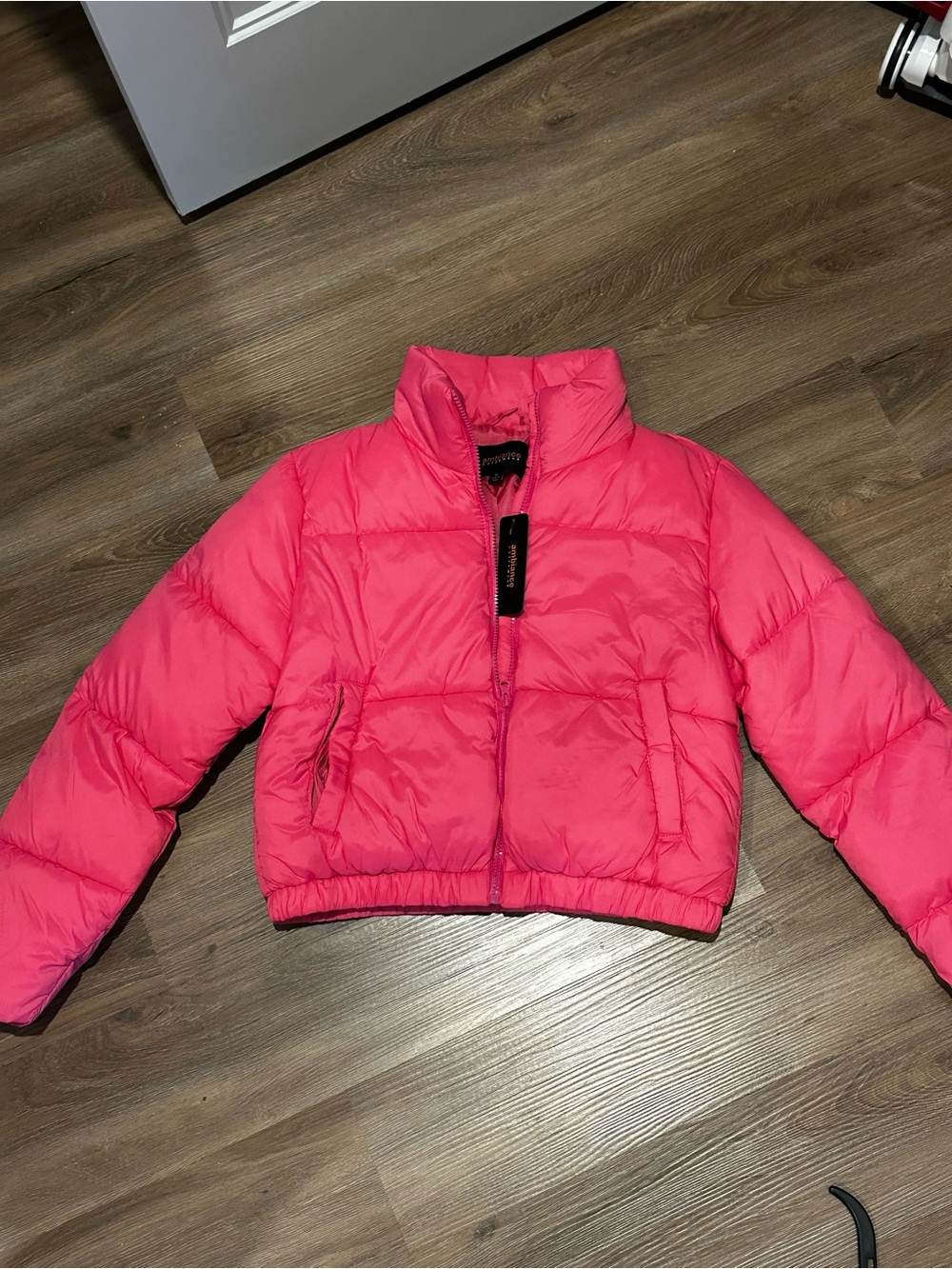 Ambiance Hot Pink Cropped Puffer Jacket
